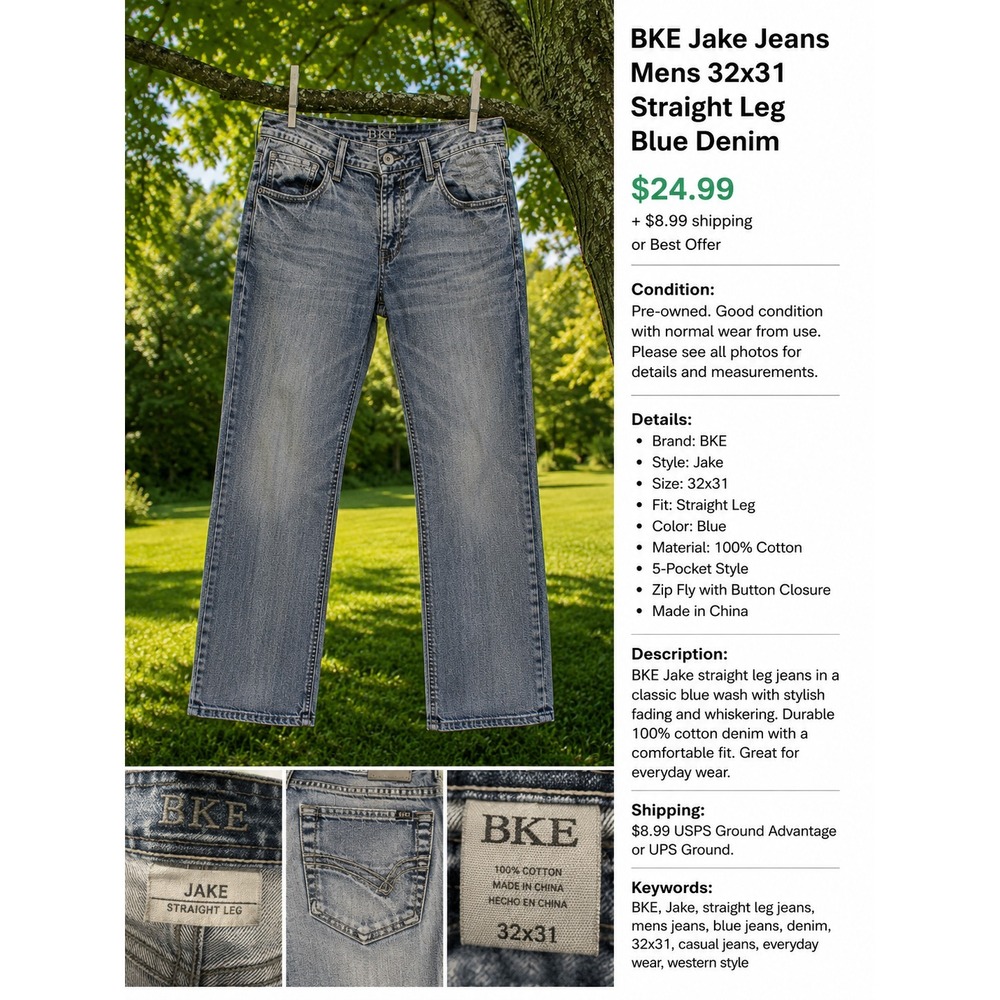 BKE JAKE Jeans Mens 32x31 straight leg blue denim